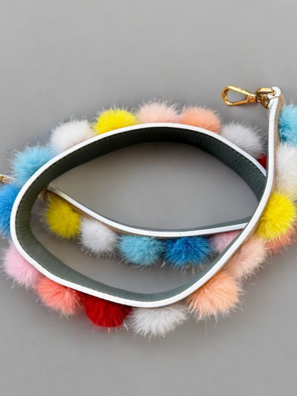 Fendi Multicolor Mink Fur Pom Pom Gray Leather Shoulder Bag Strap - Picture 3 of 11
